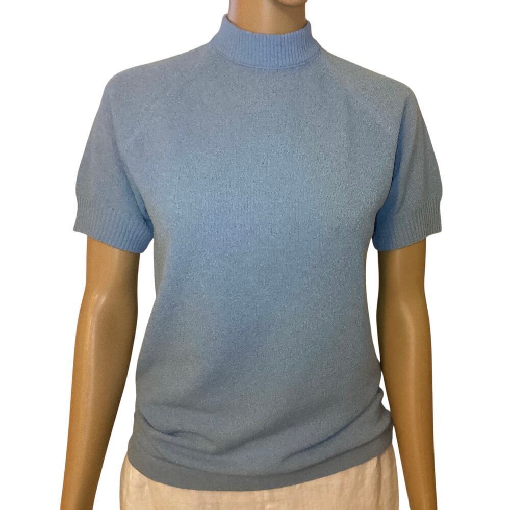 Vintage Talbots Travler light blue, short-sleeved sweater mock neck size 34